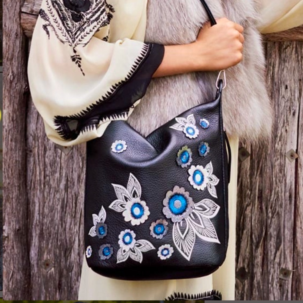 Vera Bradley Full Size Lotus Bloom Black Leather Crossbody